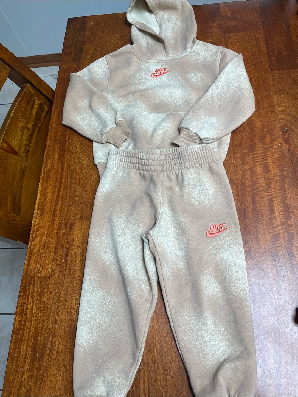 Nike tan and white hoodie and sweatpants size 4